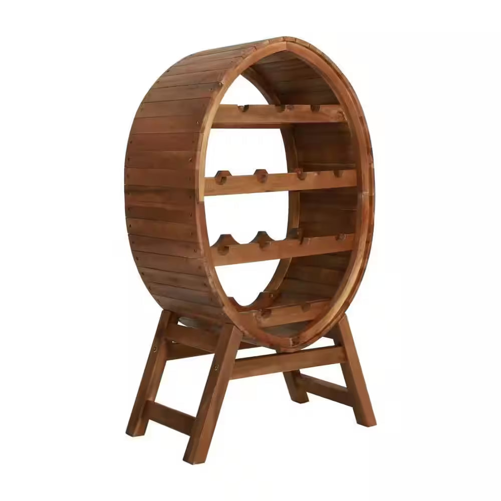 13-Bottle Brown Wood Floor Wine Rack