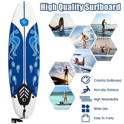 Surfing Body Board 6Ft W/ 3 Removable Fins Safety Leash White