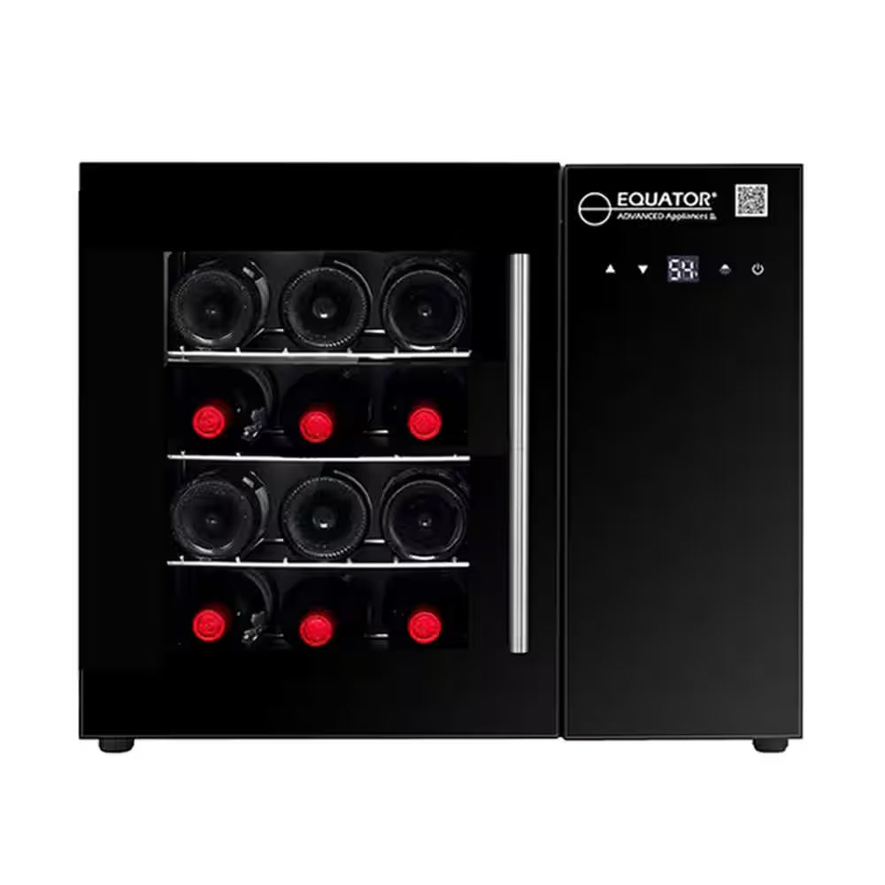 22In. Single Temperature Zone 12-Bottles Countertop/Wall-Mounted Beverage and Wine Cooler Black with anti UV Glass Door