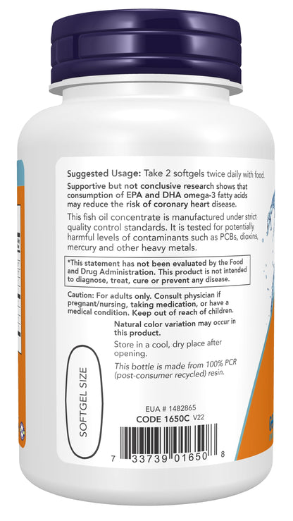 Supplements, Omega-3 180 EPA / 120 DHA, Molecularly Distilled, Cardiovascular Support, 100 Softgels