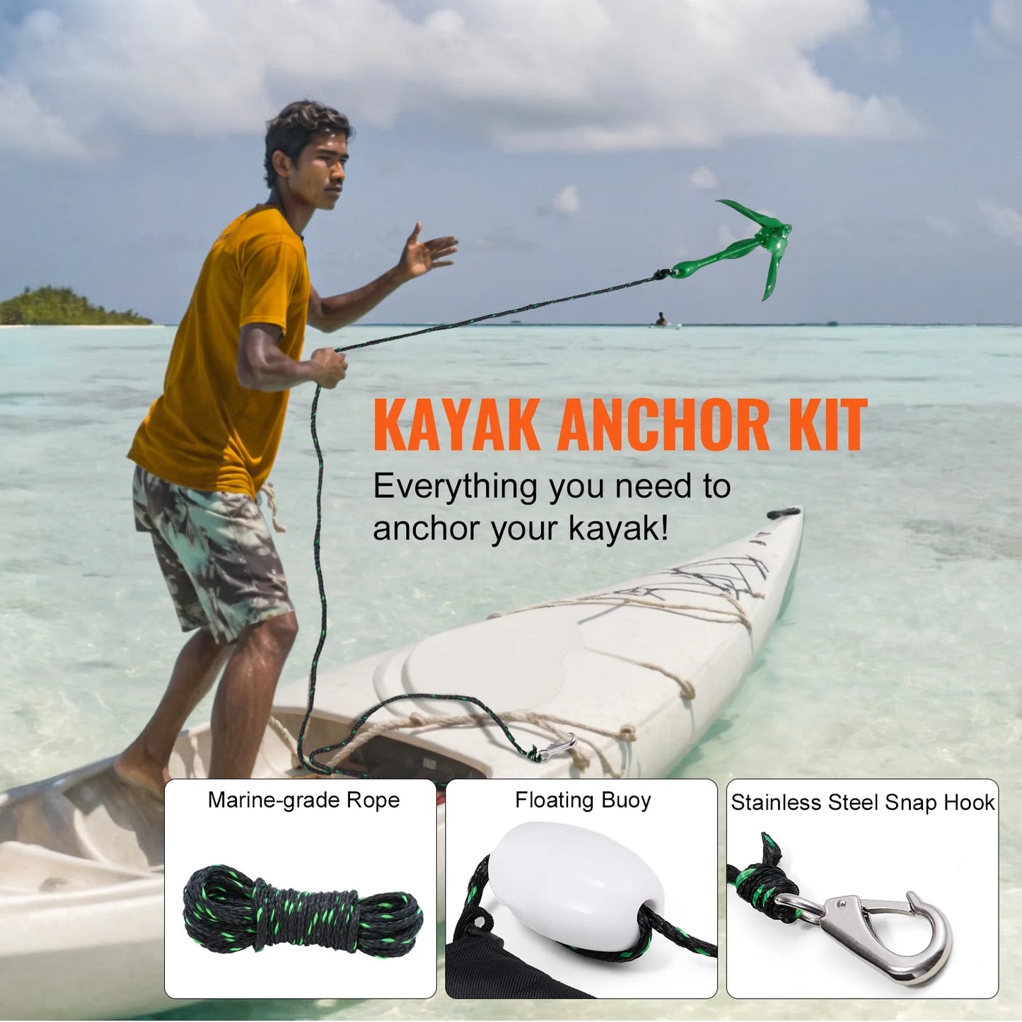 3.5 Lb Paddle Board Anchor Kit Kayak Anchor Kit with 26.2 Ft Rope and Buoy