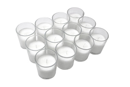 (2 Pack)  Unscented Filled Votive Glass Candles, White, 12-Pack Votive Candles