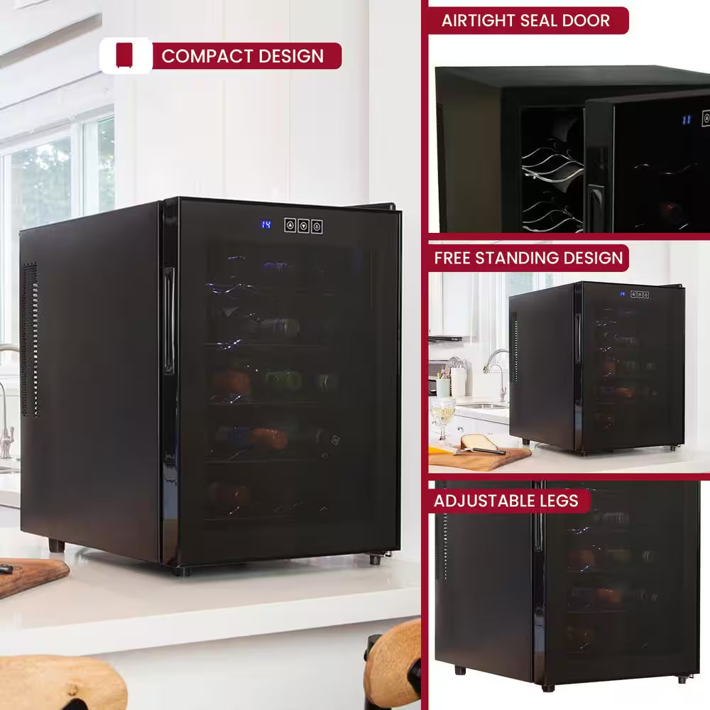 20 Bottle Wine Cooler, Black 1.7 Cu. Ft.. (48L) Freestanding Thermoelectric Wine Fridge