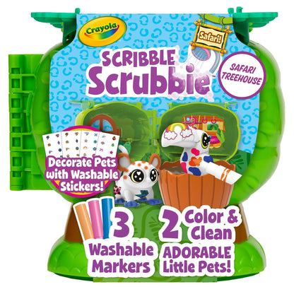Scribble Scrubbie Pets Safari Treehouse Toy Set, Coloring Gift for Kids, Jungle Arts & Crafts