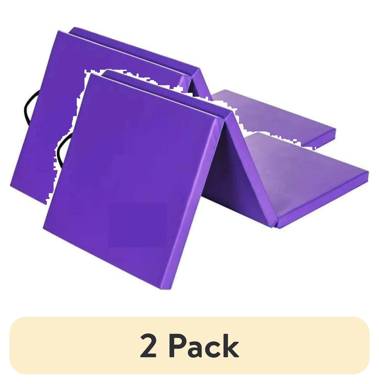 (2 Pack)  Tri-Fold Gymnastics Exercise Mat with Handles, 6' X 2' X 2", Black