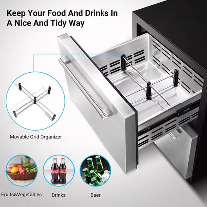 24 In. Single Zone 149 Cans Beverage & Wine Cooler with Double Drawer in Stainless Steel for Outdoor & Indoor Use
