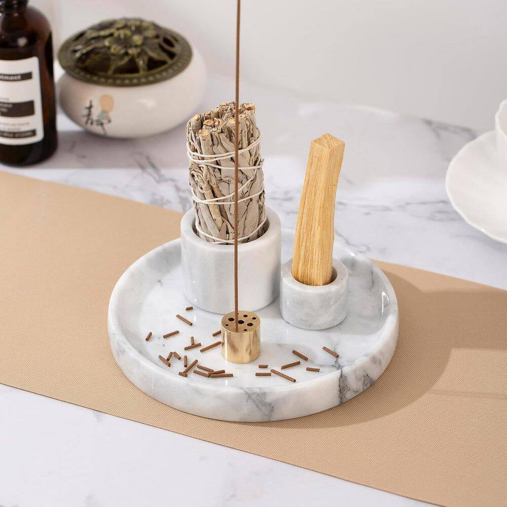 White Marble Incense Holder with 9-Holes for Meditation and Relaxation