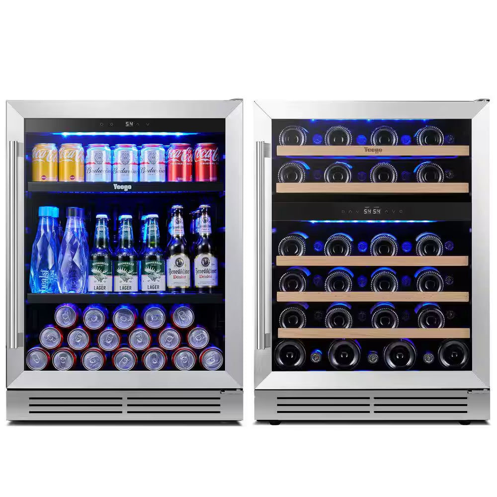 48 In. Triple Zone 46-Wine Bottles 140-Cans Beverage and Wine Cooler Side-By-Side Refrigerators Built-In Fridge in Black