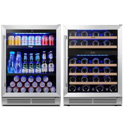 48 In. Triple Zone 46-Wine Bottles 140-Cans Beverage and Wine Cooler Side-By-Side Refrigerators Built-In Fridge in Black