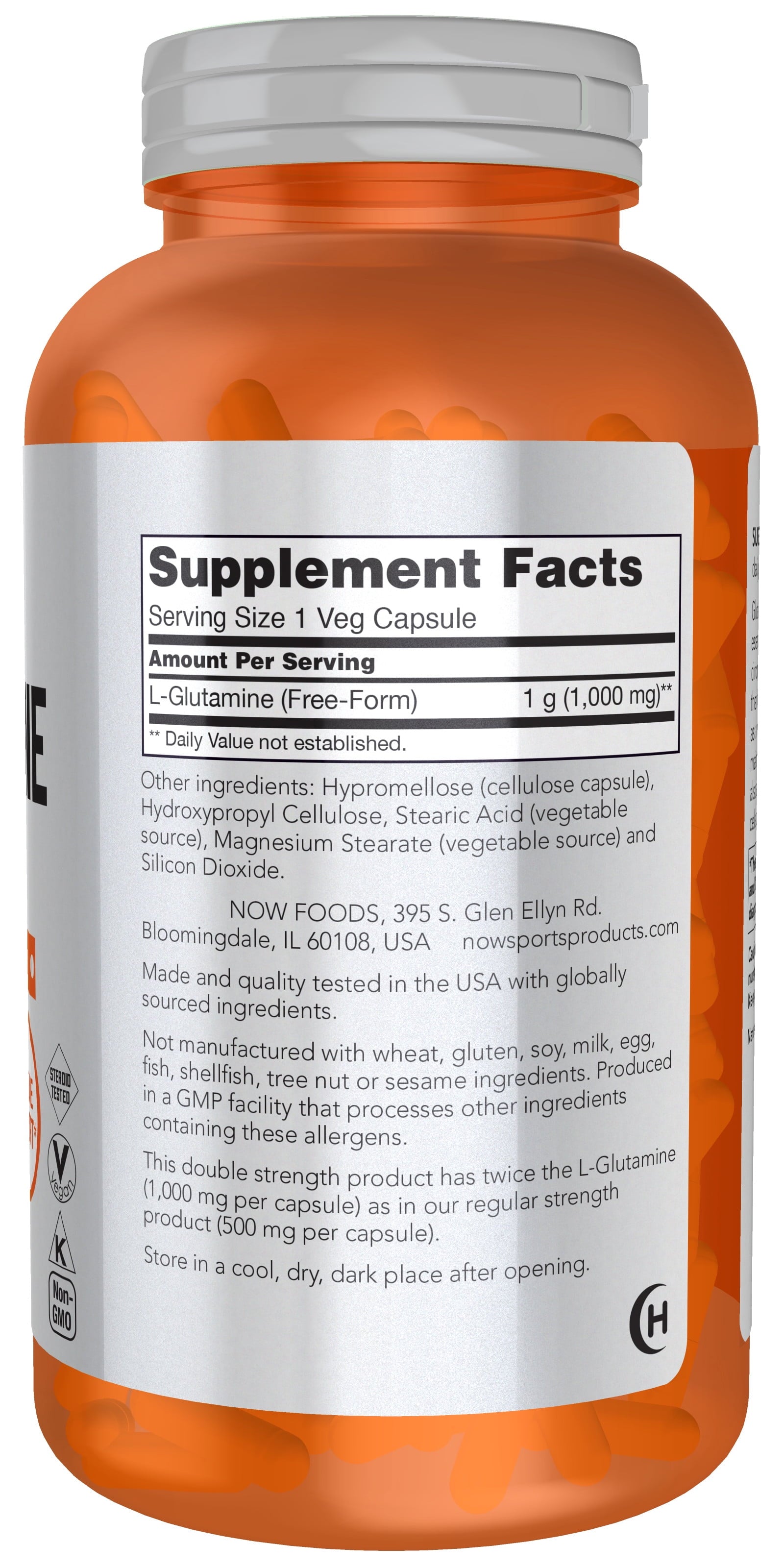 Sports Nutrition, L-Glutamine, Double Strength 1,000 Mg, Amino Acid, 240 Veg Capsules