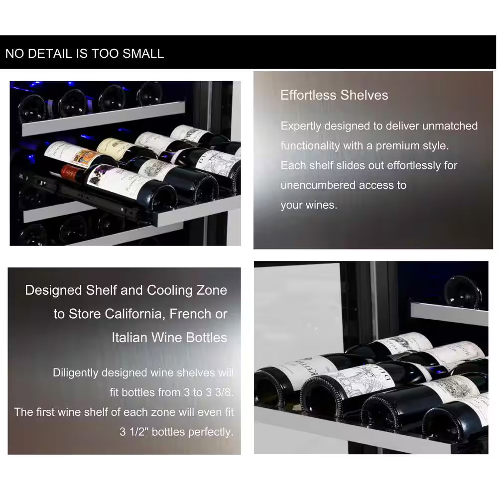 Transcend 24 In. 46-Bottle Seamless Stainless Steel Single Door Dual Zone Built-In Wine Cooler