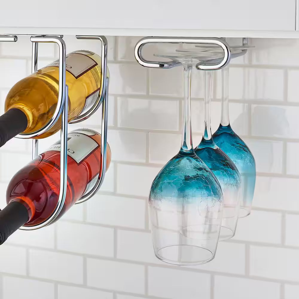 Satin Nickel 11 In. Quad under Cabinet Glass and Stemware Holder