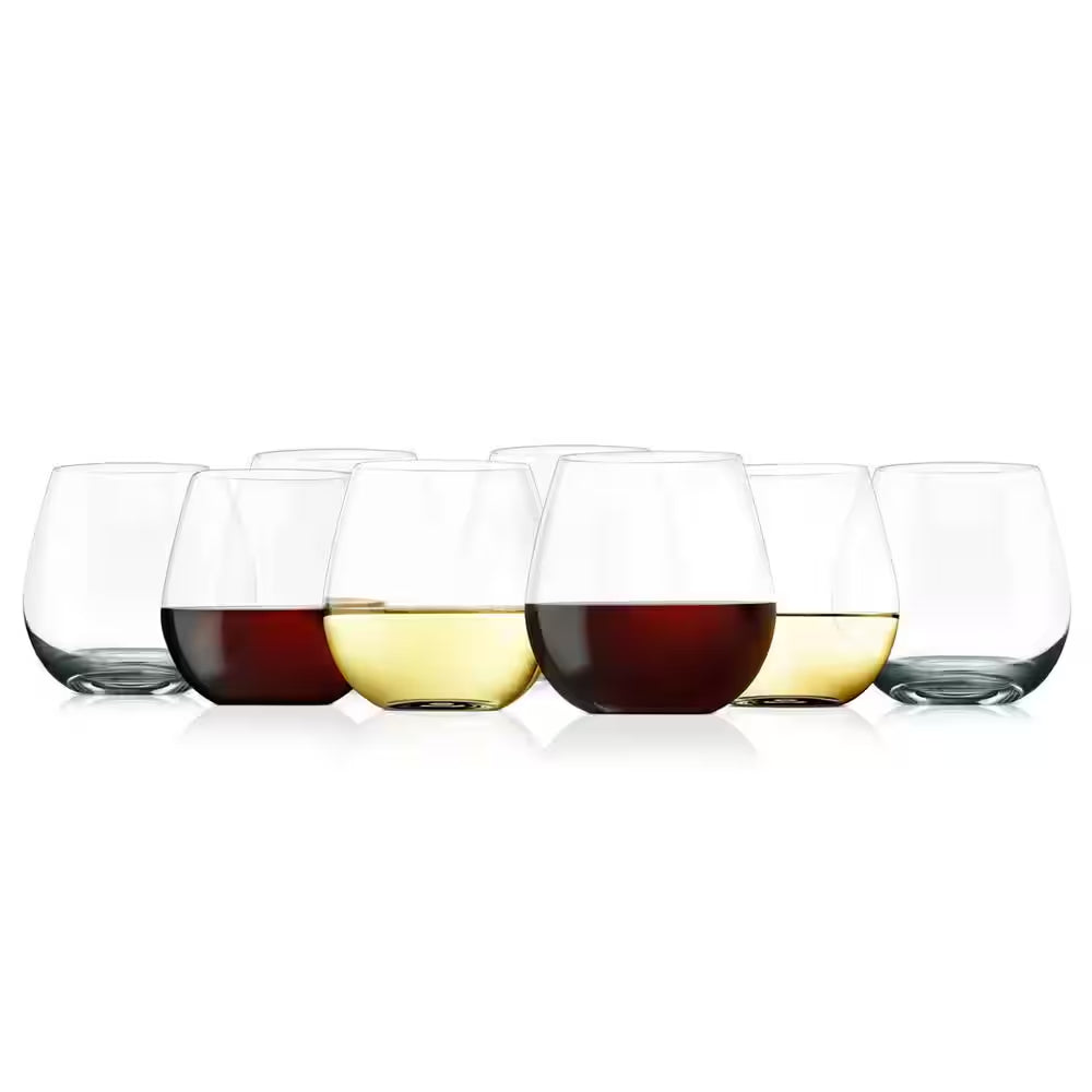 15 Oz. Crystal-Clear Stemless Wine Glass Set (Set of 8)