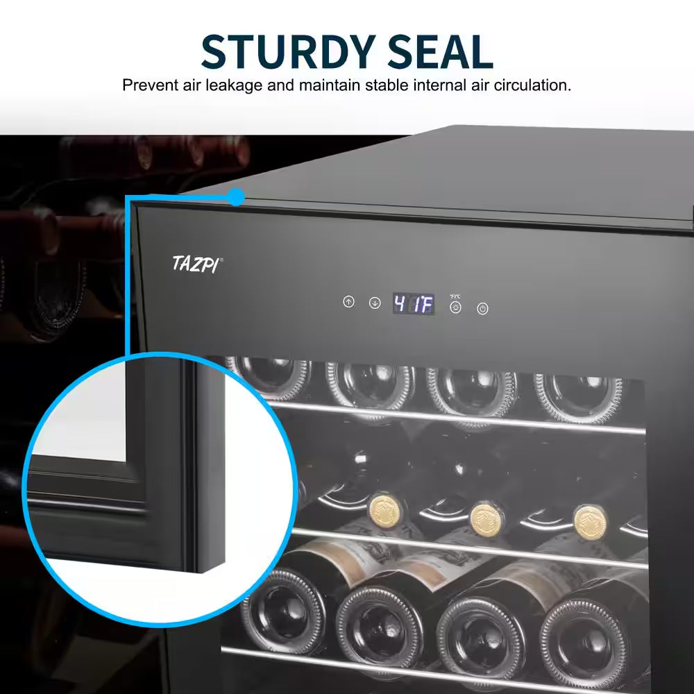 17 In. Wine Cooler 24 Bottle Freestanding Wine Refrigerator with Door Lock, Black