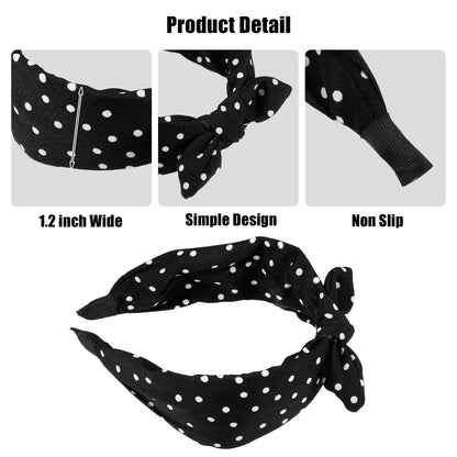 1 Pcs Hairband for Women Bowknot Headband with Bunny Ears Black 2.17 Inch Wide