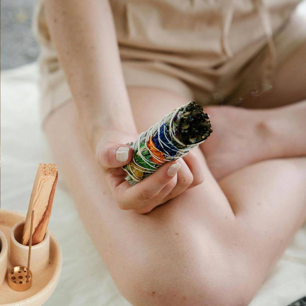Sand Ceramic 4-In-1 Incense Holder with Ash Catcher Tray for Meditation and Yoga