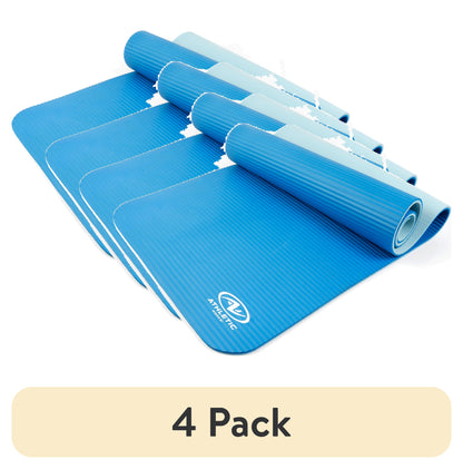 (4 Pack)  Two Tone Fitness Mat, 10Mm, 72Inx24In, Blue Color, NBR Foam, with Carry Strap