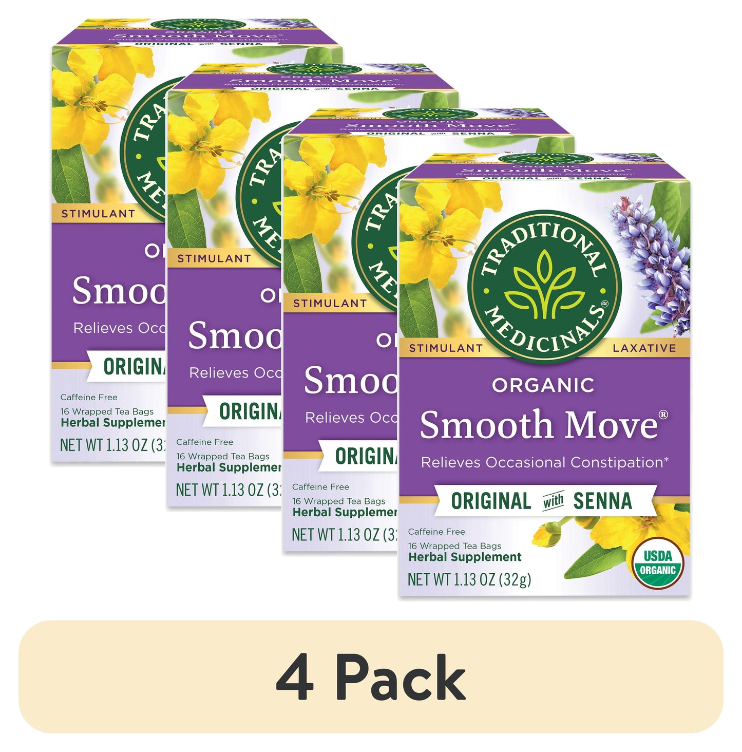 , Organic Smooth Move Tea Bags, Peppermint, 16 Count