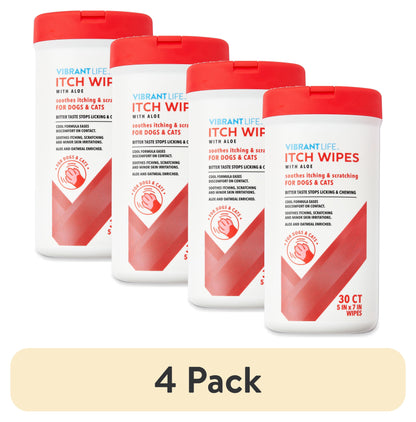 (4 Pack)  Itch Wipes with Aloe for Cats & Dogs, 30Ct