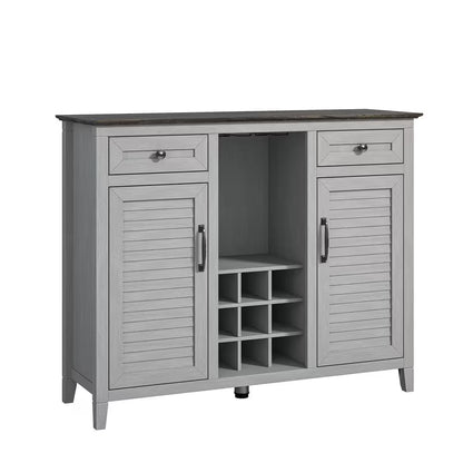 Scandinavian 47 In. Gray Wine Cabinet with Textured Patterns Door and Wooden Pattern Countertop