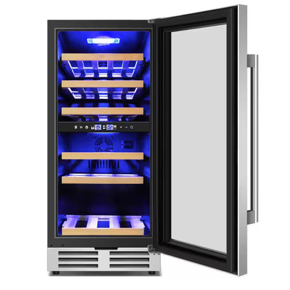 15" Dual Zone 30-Bottle Cellar Cooling Unit Built-In and Freestanding Wine Cooler in Blue LED 2 Handles Stainless Steel