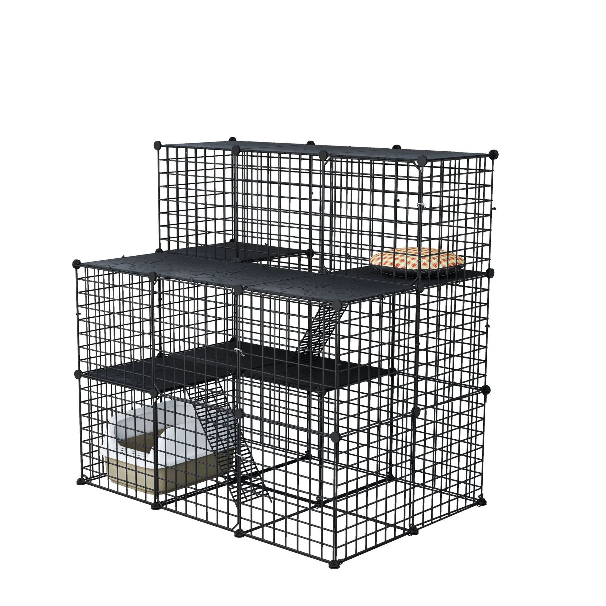 3 Tier Cat Cage,Indoor DIY Pets Playpen Cat Kennel,Cat Enclosure Metal Cat Kennels for 1-3 Cats, DIY Detachable Pet Playpen, 41"L X 28"W X 41"H,Black
