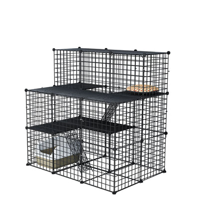 3 Tier Cat Cage,Indoor DIY Pets Playpen Cat Kennel,Cat Enclosure Metal Cat Kennels for 1-3 Cats, DIY Detachable Pet Playpen, 41"L X 28"W X 41"H,Black