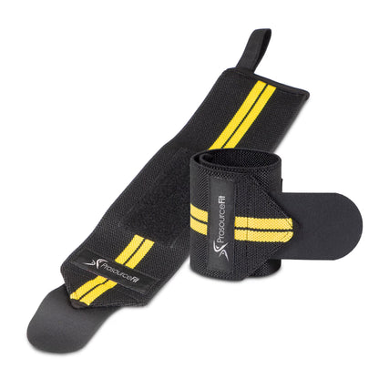 Weightlifting Wrist Wraps Adjustable Pair with Thumb Loops, Red or Yellow, Wrist Strap Support for Strength Training, Bodybuilding, Crossfit