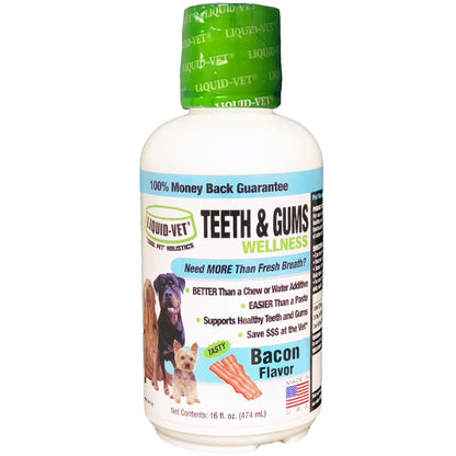 Teeth Gums Tartar Breath Oral Dental Health Supplement for Dogs, Bacon, 16 Oz.