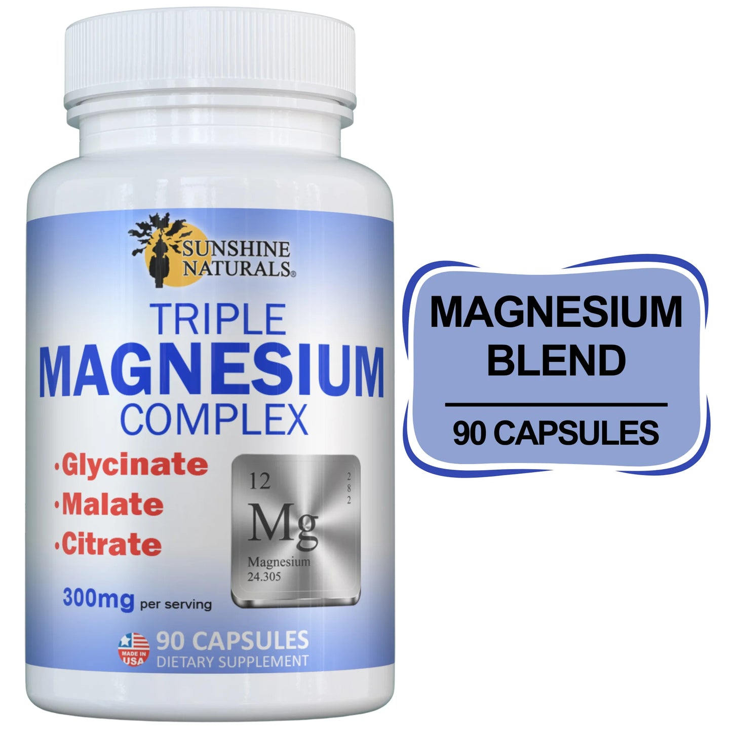 Triple Magnesium Dietary Supplement, 90 Capsules