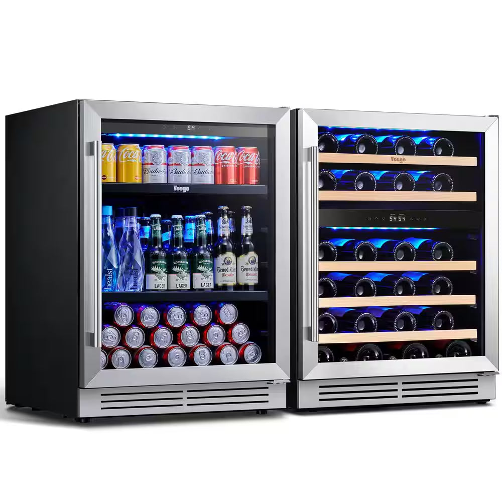 48 In. Triple Zone 46-Wine Bottles 140-Cans Beverage and Wine Cooler Side-By-Side Refrigerators Built-In Fridge in Black