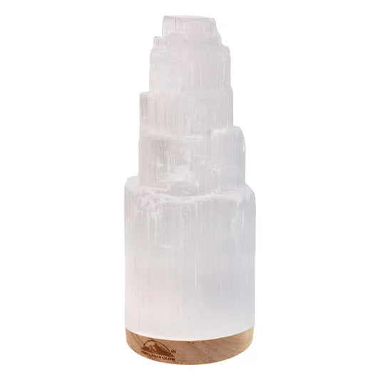 Selenite Crystal Healing and Calming Effects, High Spiritual Gift, Yoga and Meditation, 20 Cm Lamp with Wooden Base