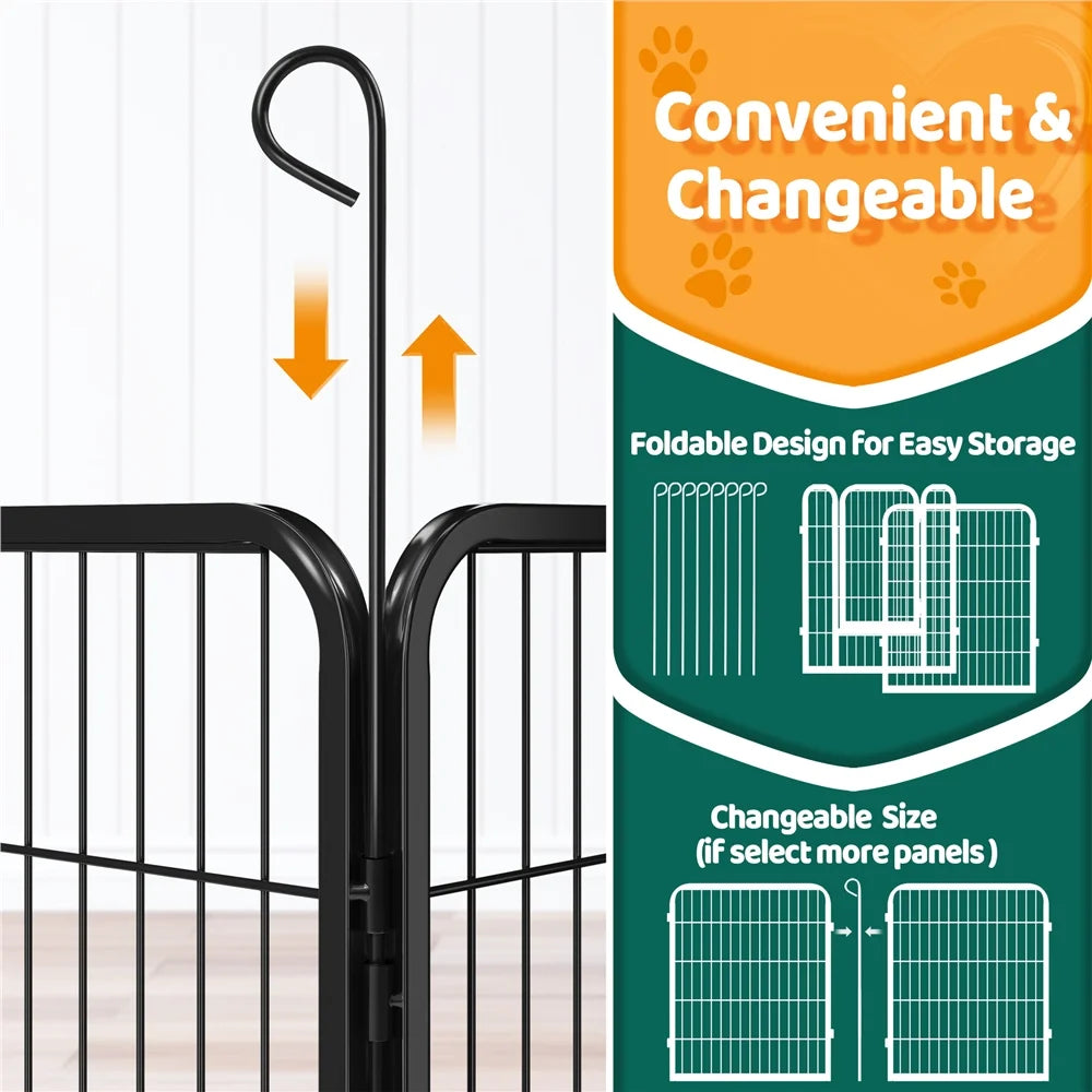 31.5″H Metal Pet Playpen Steel Dog Cat Exercise Barrier Outdoor Indoor Fence Door