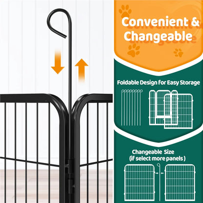 31.5″H Metal Pet Playpen Steel Dog Cat Exercise Barrier Outdoor Indoor Fence Door