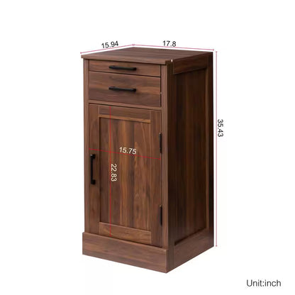 Walnut Brown Freestanding Wooden Wine Bar Cabinet Buffet with Sliding Hutch and Drawer for Kitchen Dining Room Entryway