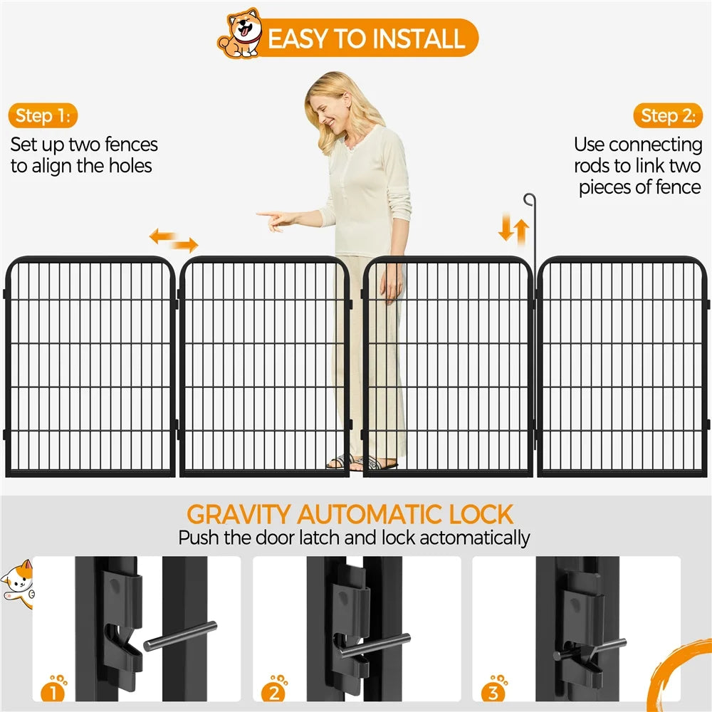 31.5″H Metal Pet Playpen Steel Dog Cat Exercise Barrier Outdoor Indoor Fence Door