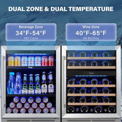 48 In. Triple Zone 46-Wine Bottles 140-Cans Beverage and Wine Cooler Side-By-Side Refrigerators Built-In Fridge in Black