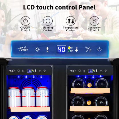 24 In.Dual Zone 18-Wine Bottles and 88-Can Built-In and Freestanding with French Door Beverage Cooler in Stainless Steel