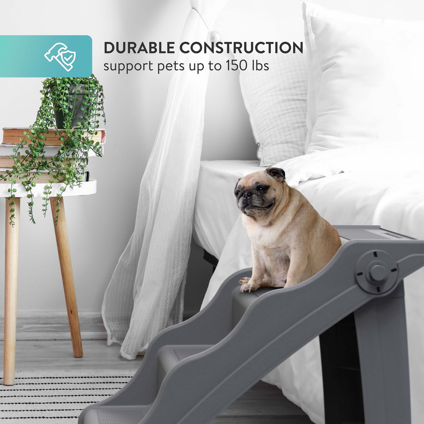 Tail Waggers Dog Stairs Flexi-Step, Foldable Dog Steps with 4-Step Design and Non-Slip Treads, Medium