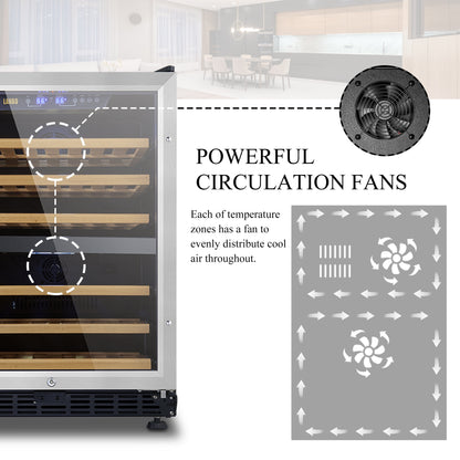 24 Inch Width 44 Bottle Built-In Compressor Dual Zone Wine Cooler