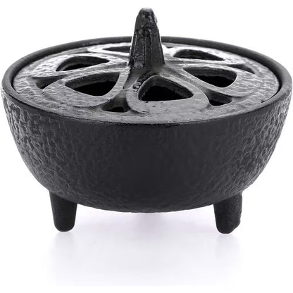 Vintage Tripod Cast Iron Incense Burner with Lotus Lid