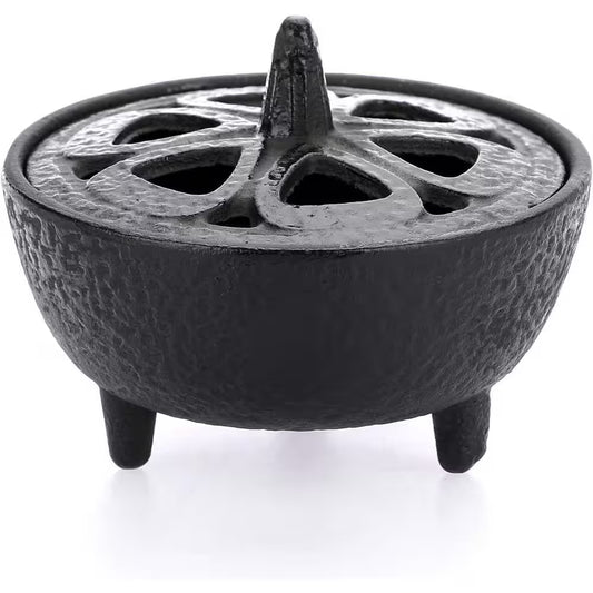 Vintage Tripod Cast Iron Incense Burner with Lotus Lid