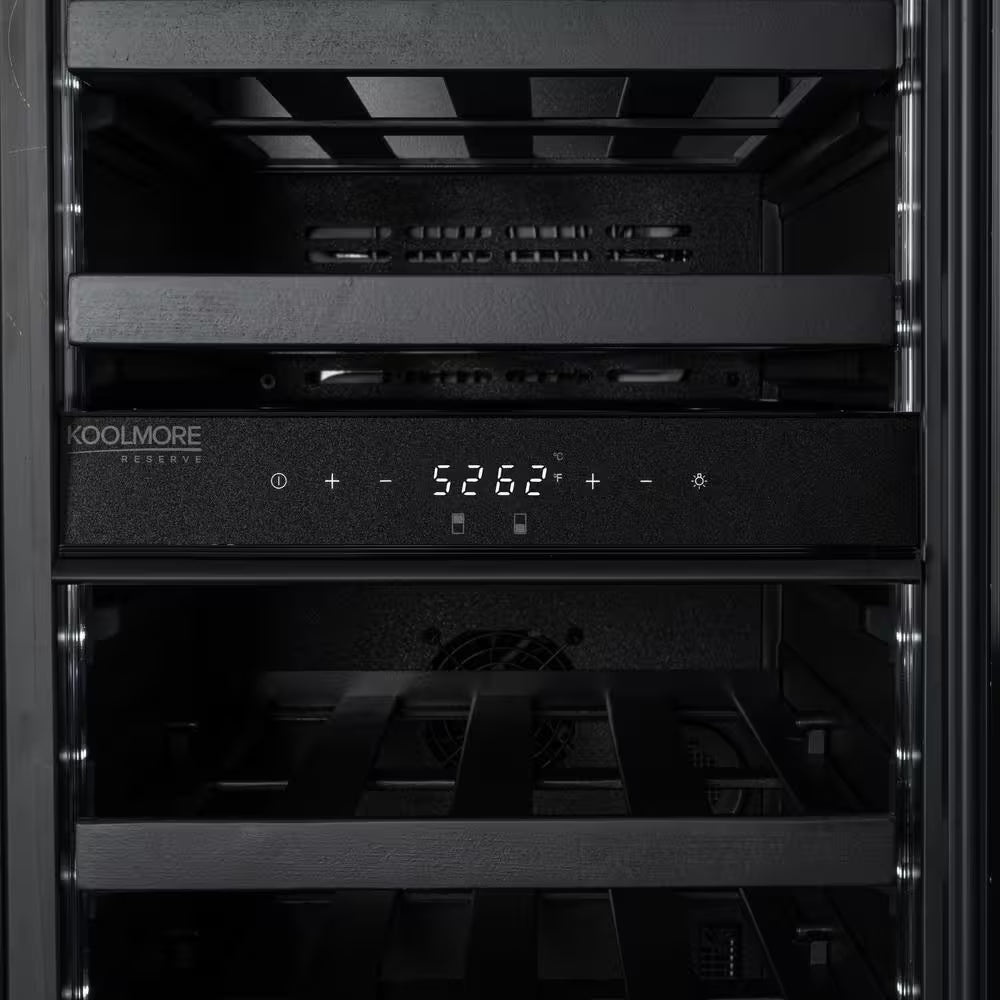 Reserve 15 In. under Counter Panel Ready Dual Zone Built-In Wine Cooler with Black Shelves 23 Bottle Capacity