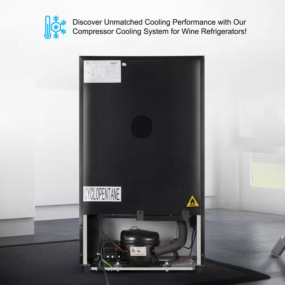 17 In. Wine Cooler 24 Bottle Freestanding Wine Refrigerator with Door Lock, Black