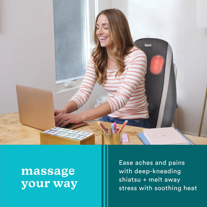 Shiatsu Massage Cushion with Soothing Heat, Deep-Kneading Massage, 3 Massage Zones, Soothing Heat, Relax Overworked Muscles, Release Tension, Reduce Back Pain