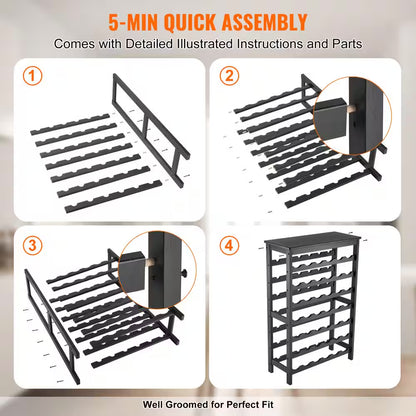 42-Bottle Bamboo Wine Rack, 7-Tier Freestanding Storage with Table Top, Wobble-Free Display Shelf for Kitchen, Black