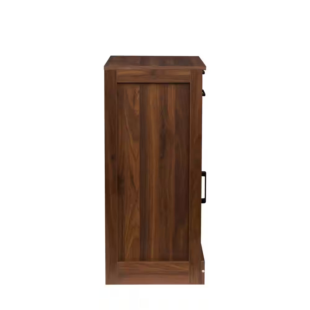 Walnut Brown Freestanding Wooden Wine Bar Cabinet Buffet with Sliding Hutch and Drawer for Kitchen Dining Room Entryway