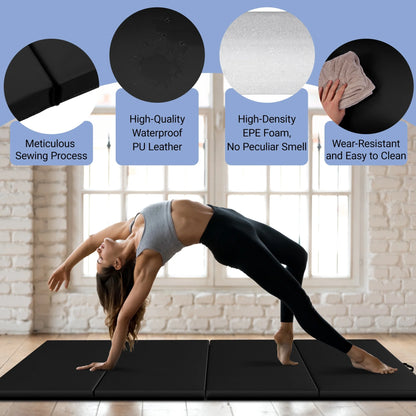Versatile 4'X8'X2" High-Density Gym Mats - Extra Thick, Anti-Tear, Easy-Clean, Foldable for Aerobics, Yoga, Martial Arts, with Durable Vinyl and Velcro, Black