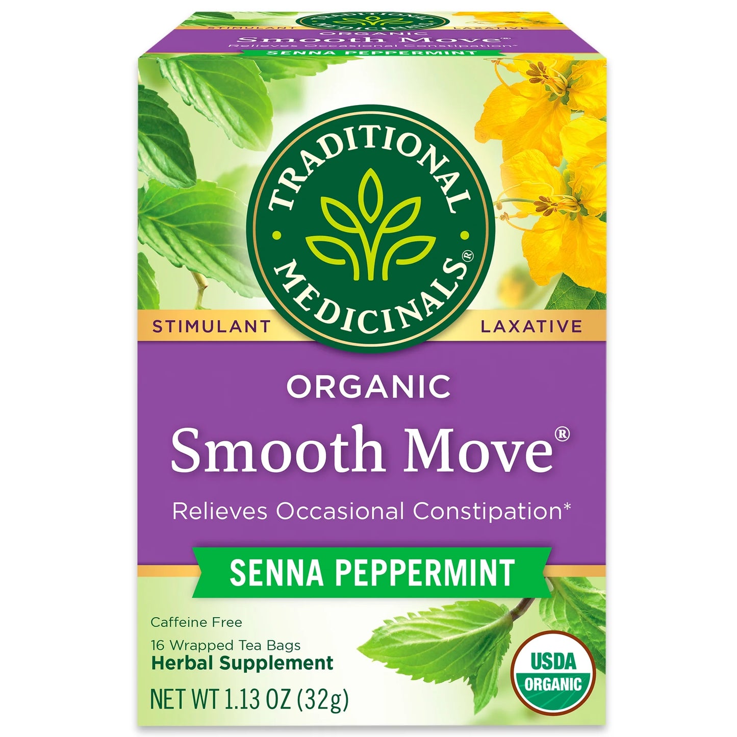 , Organic Smooth Move Tea Bags, Peppermint, 16 Count