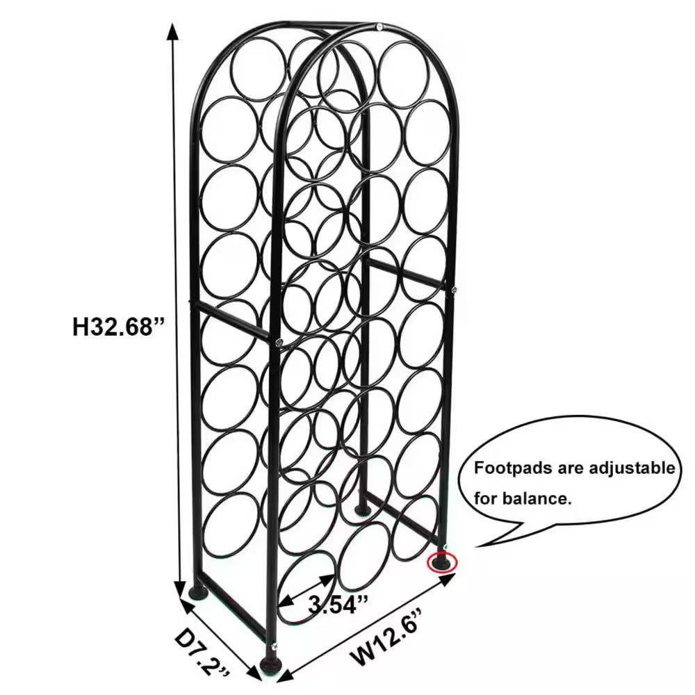 23-Bottle Black Metal Arched Freestanding Floor Wine Rack